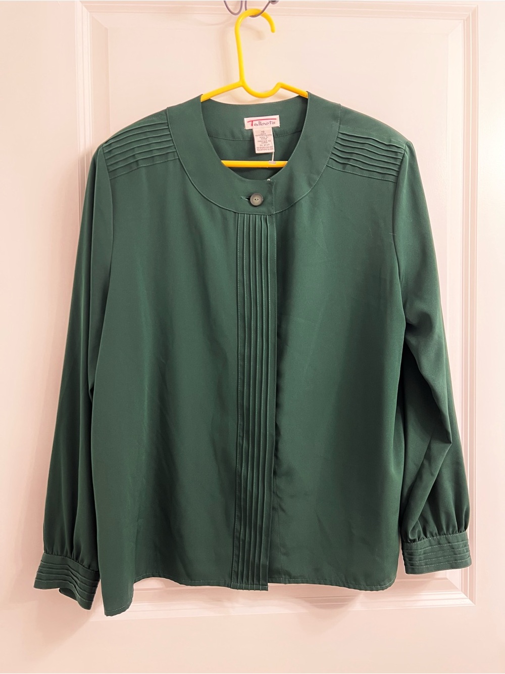Vintage Talbots Dark Green Pintuck Button-Front Blouse